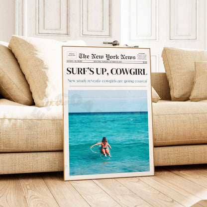 Surfs Up Cowgirl Newspaper Digital Prints