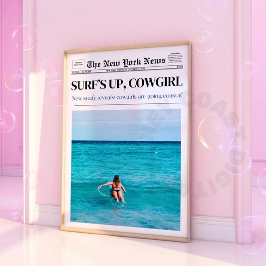 Surfs Up Cowgirl Newspaper Digital Prints