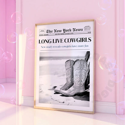 Monotone Coastal Cowgirl Newspapers Digital Prints