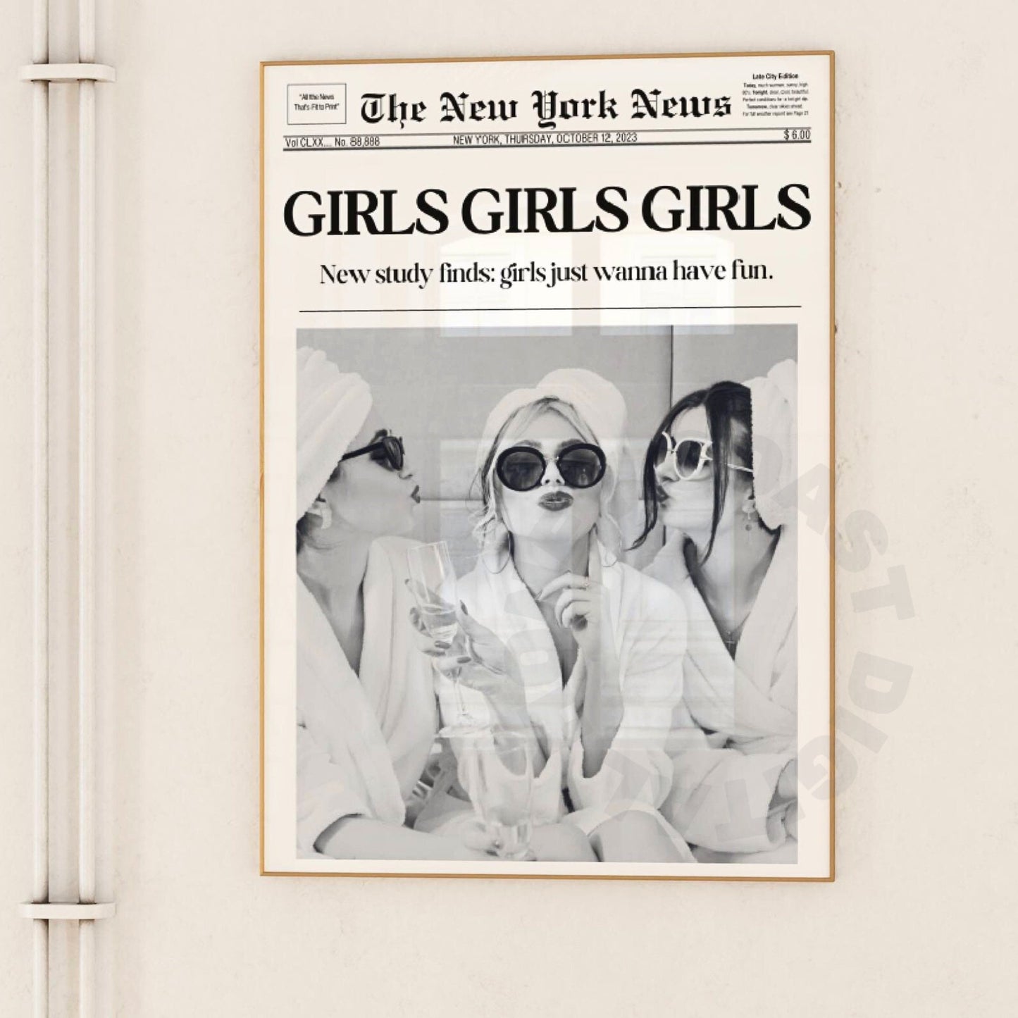 Monotone Girls Girls Girls Newspaper Digital Prints