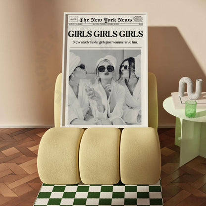 Monotone Girls Girls Girls Newspaper Digital Prints