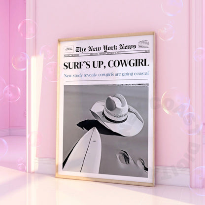 Surfs Up Cowgirl Newspaper Digital Prints