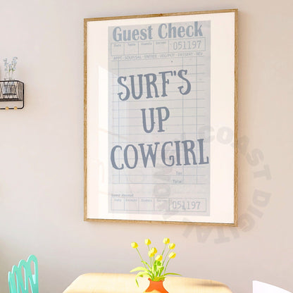 Coastal Blue Surf's Up Cowgirl Guest Check Digital Prints