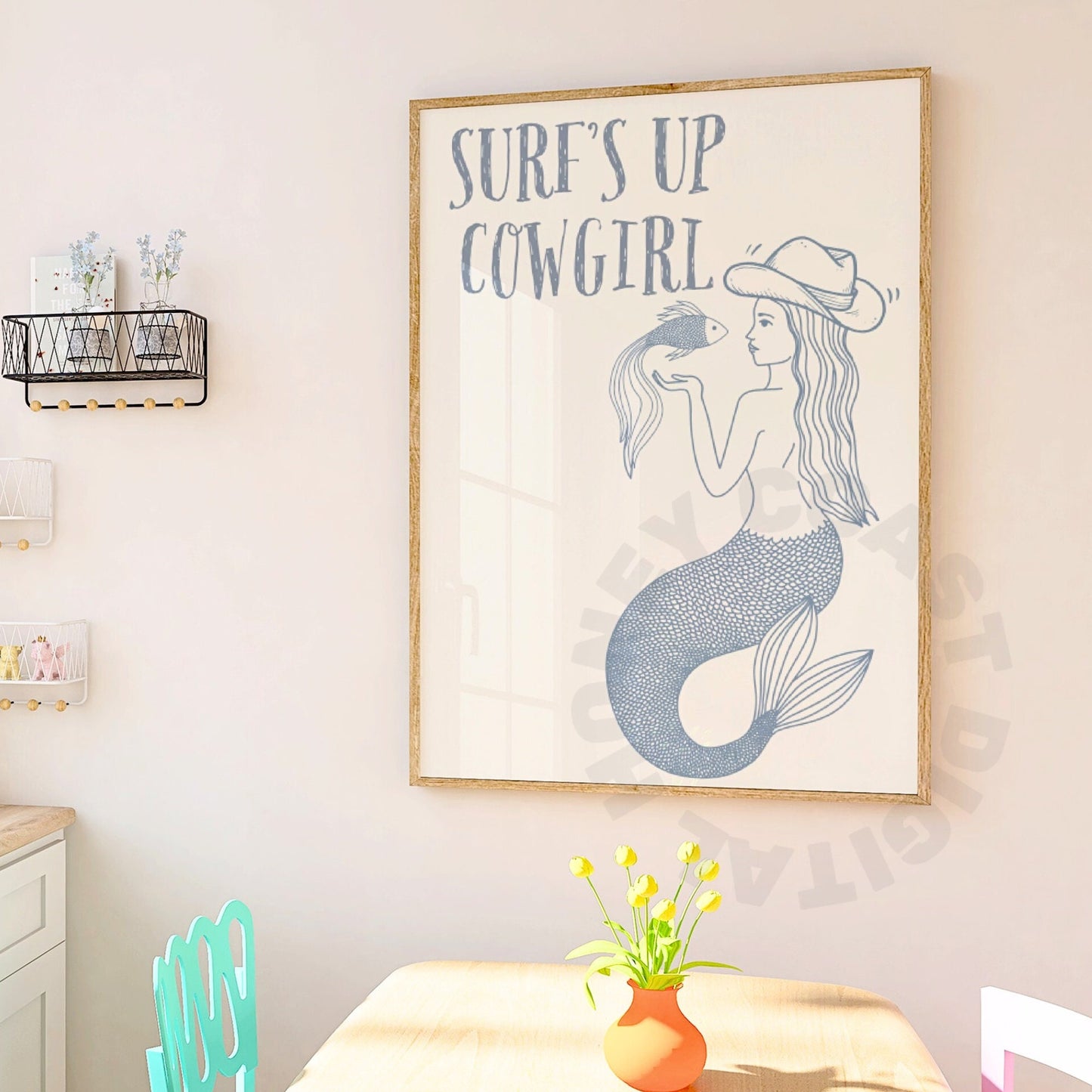 Coastal Blue Mermaid Cowgirl Digital Prints