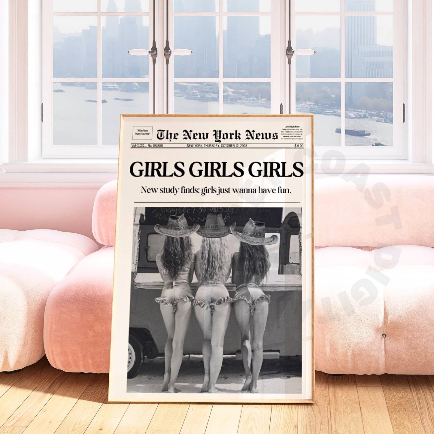 Monotone Girls Girls Girls Newspaper Digital Prints