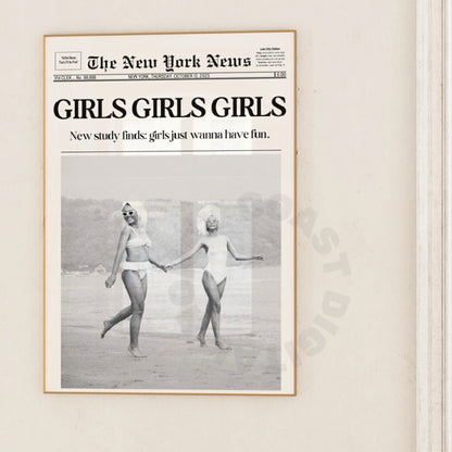 Monotone Girls Girls Girls Newspaper Digital Prints