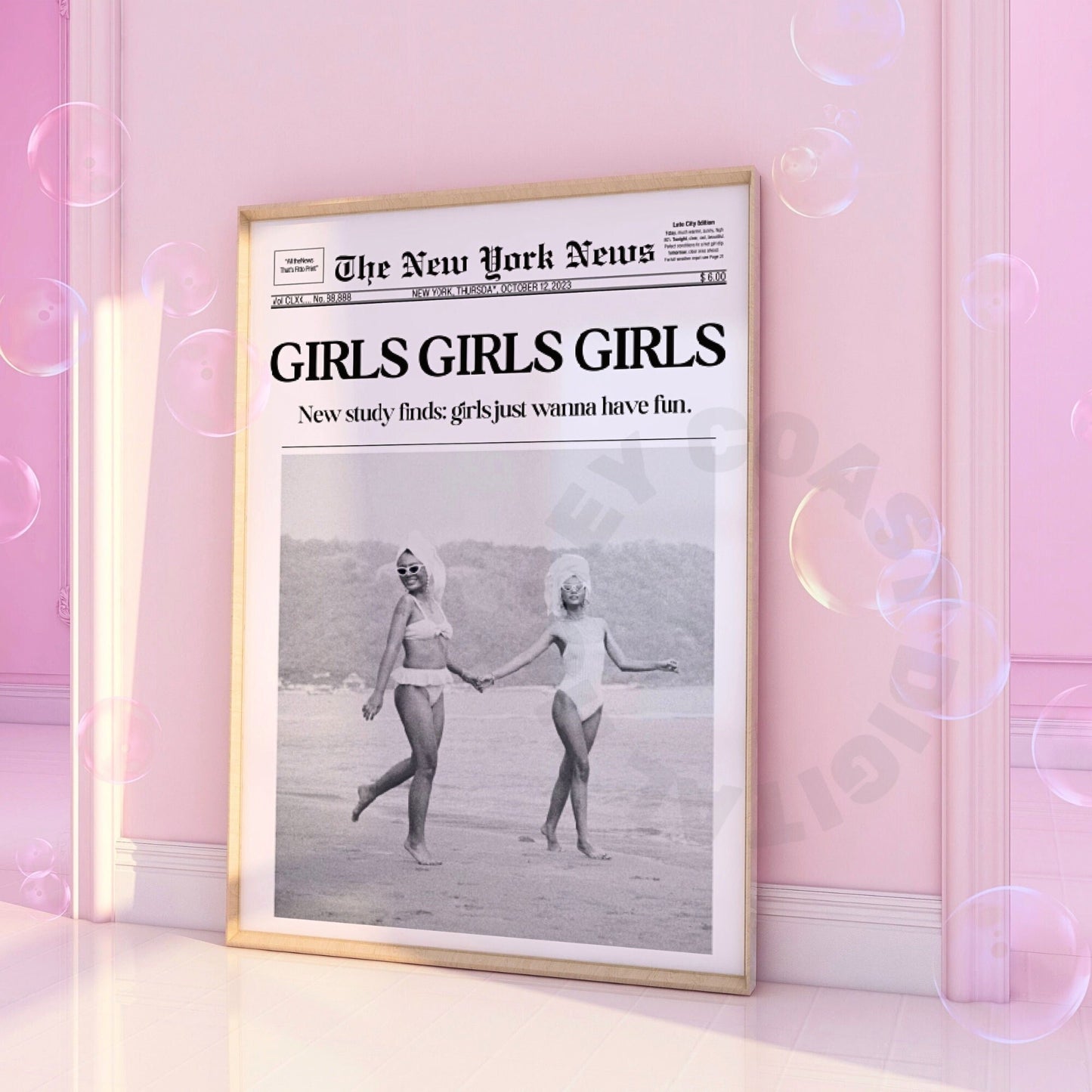 Monotone Girls Girls Girls Newspaper Digital Prints