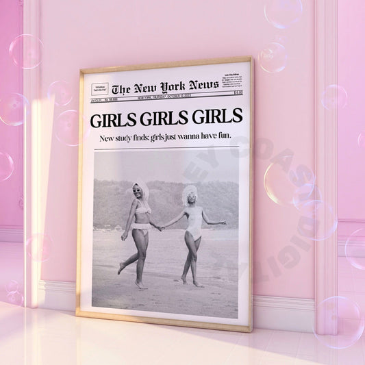 Monotone Girls Girls Girls Newspaper Digital Prints