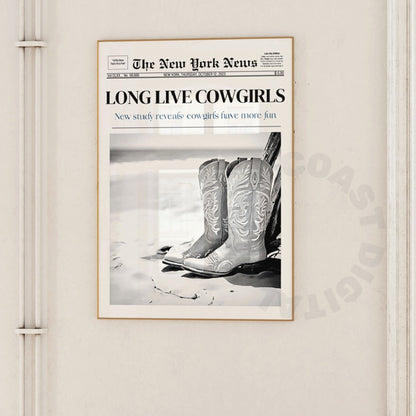 Monotone Coastal Cowgirl Newspapers Digital Prints