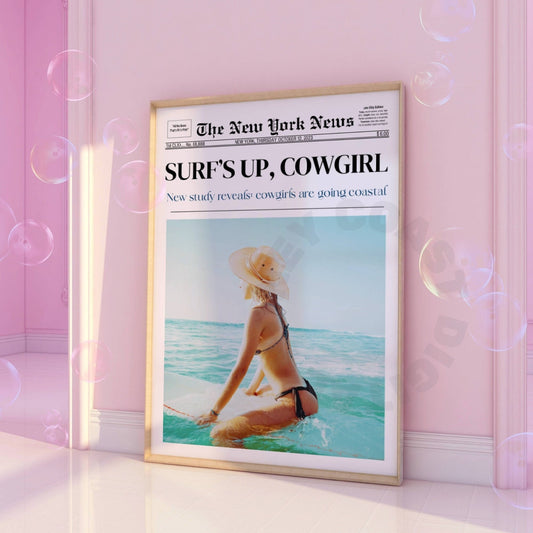 Surfs Up Cowgirl Newspaper Digital Prints