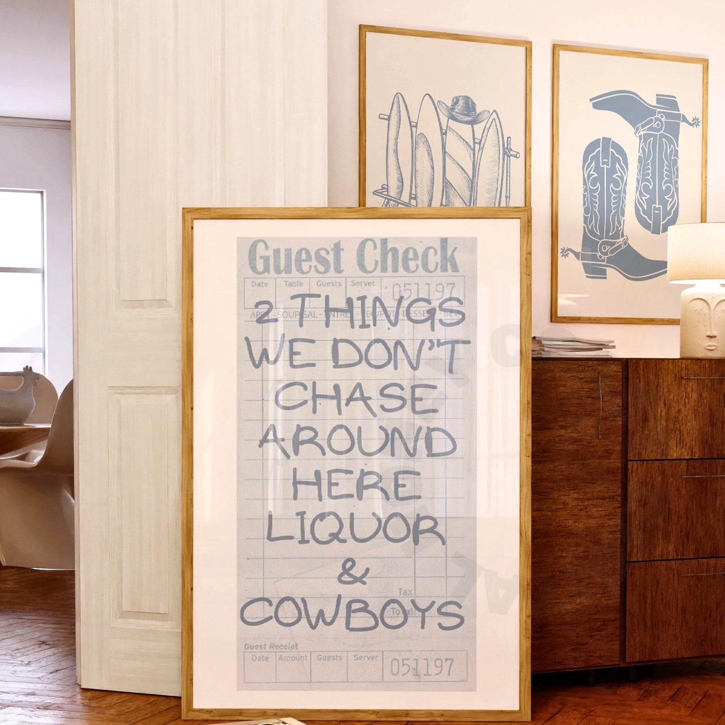 Blue Liquor & Cowboy Guest Check Digital Prints