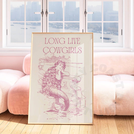 Pink Mermaid Cowgirl Digital Prints