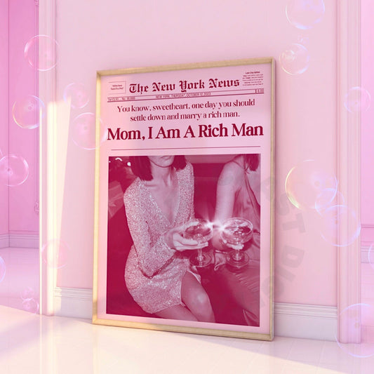 Red Mom I Am A Rich Man Newspapers Digital Prints