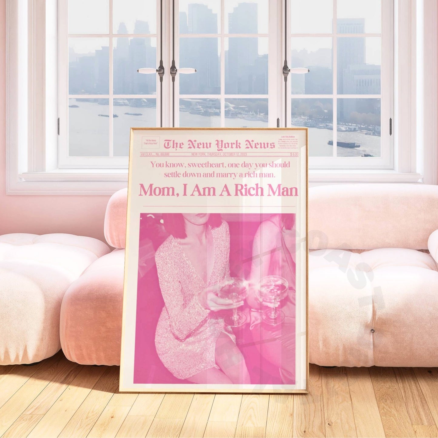 Pink Mom I Am A Rich Man Newspaper Digital Prints