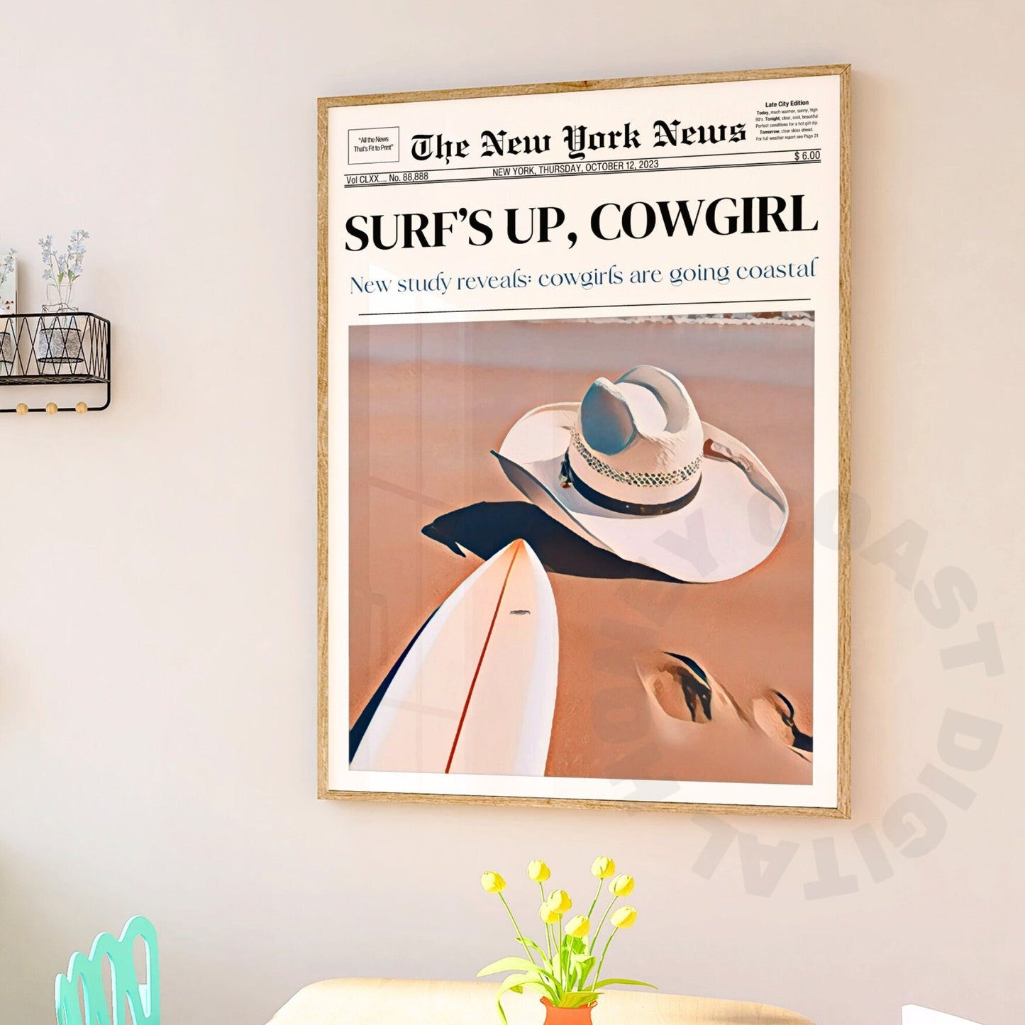 Surfs Up Cowgirl Newspaper Digital Prints