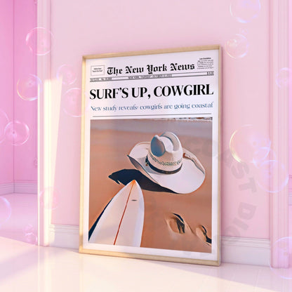 Surfs Up Cowgirl Newspaper Digital Prints