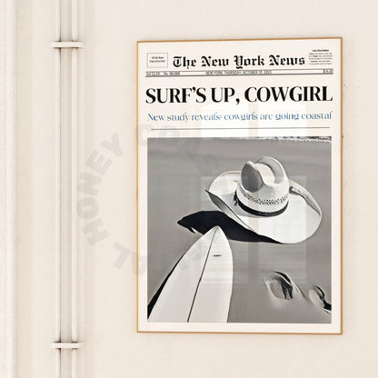 Surfs Up Cowgirl Newspaper Digital Prints