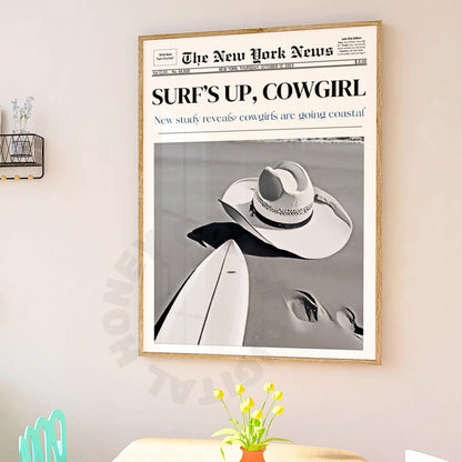 Surfs Up Cowgirl Newspaper Digital Prints