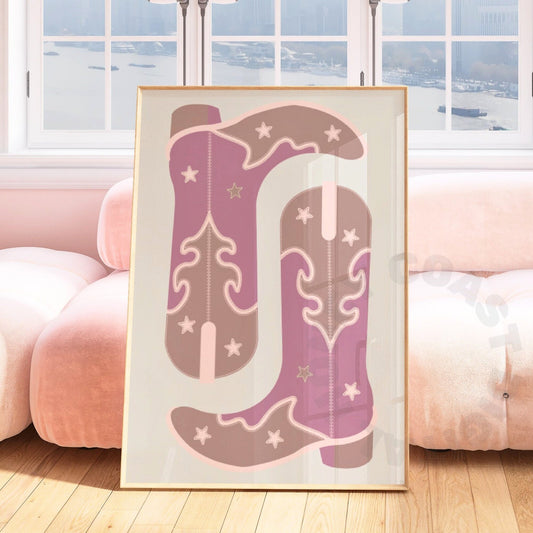 Pink Cowboy Boots Digital Prints