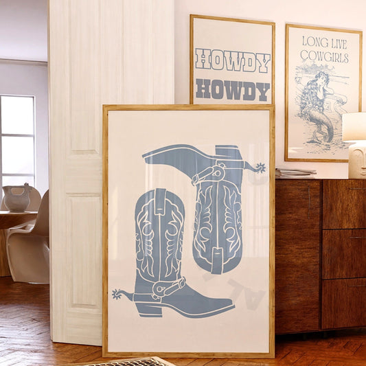 Coastal Blue Cowboy Boots Digital Prints