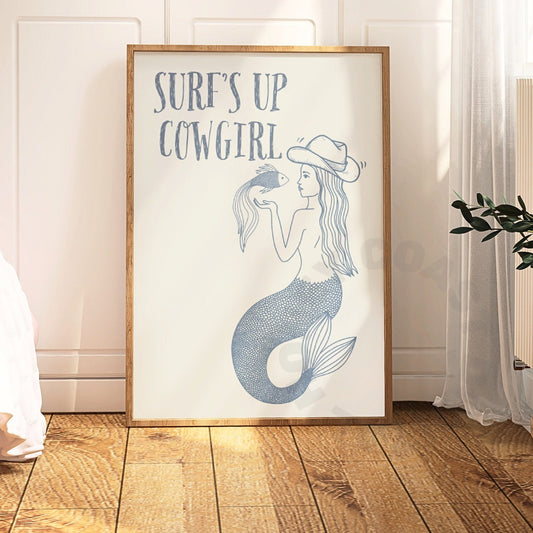 Coastal Blue Mermaid Cowgirl Digital Prints