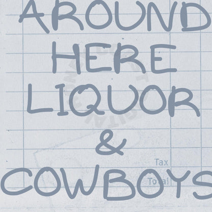 Blue Liquor & Cowboy Guest Check Digital Prints