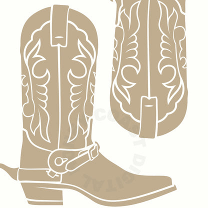 Beige Cowboy Boots Digital Prints