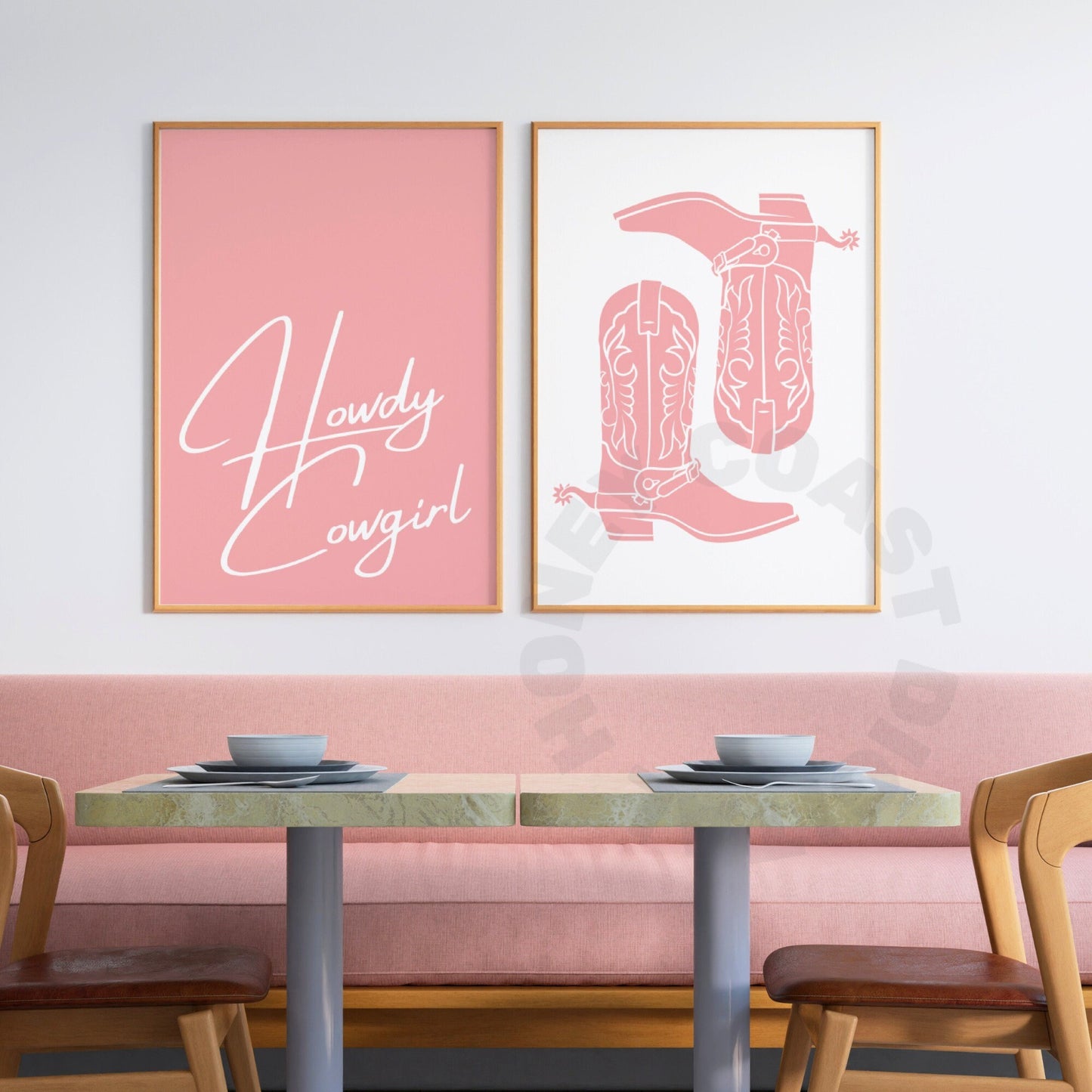 Pink Coastal Cowgirl Digital Prints, Set Of 2