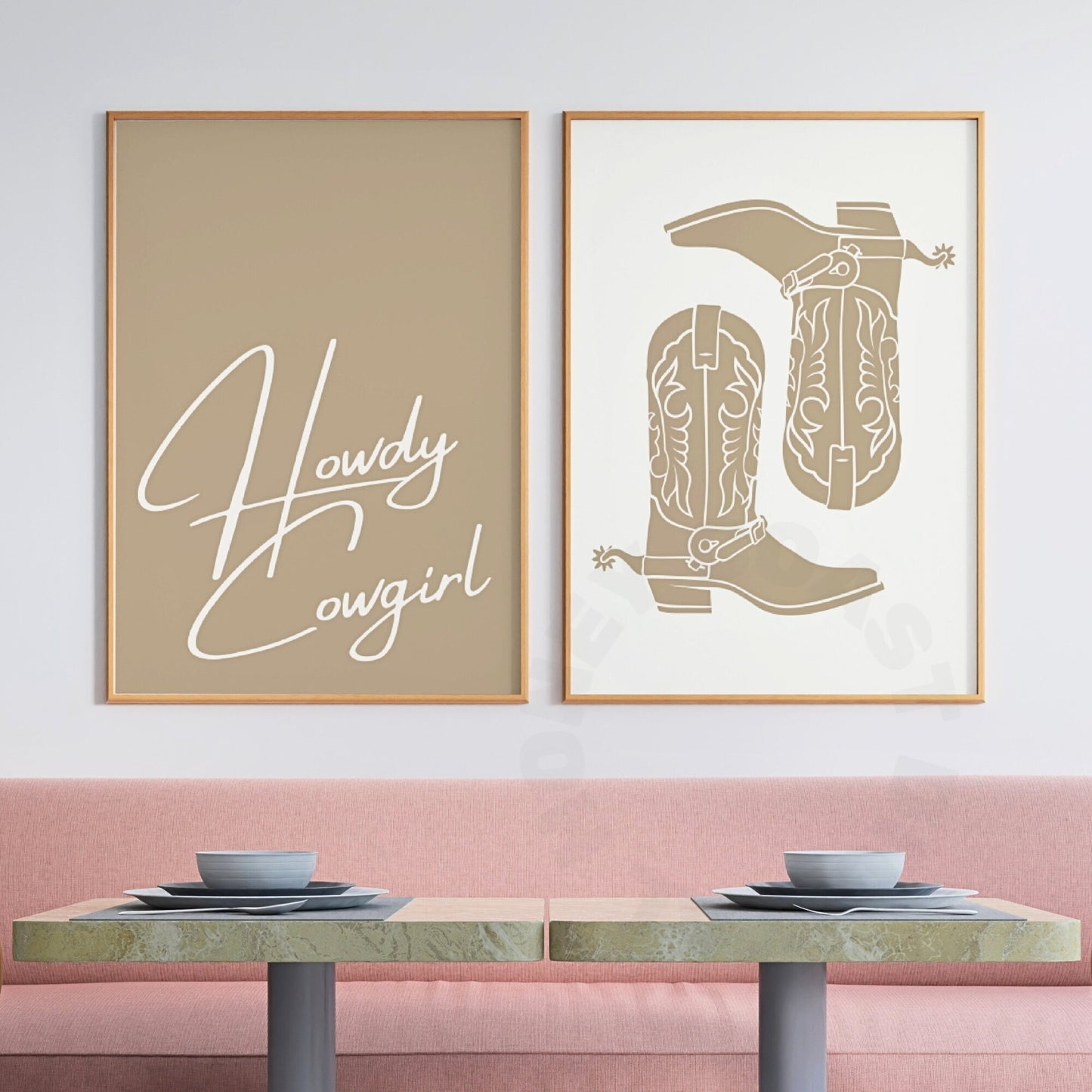 Beige Coastal Cowgirl Digital Prints, Set Of 2