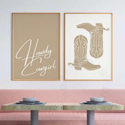 Beige Coastal Cowgirl Digital Prints, Set Of 2