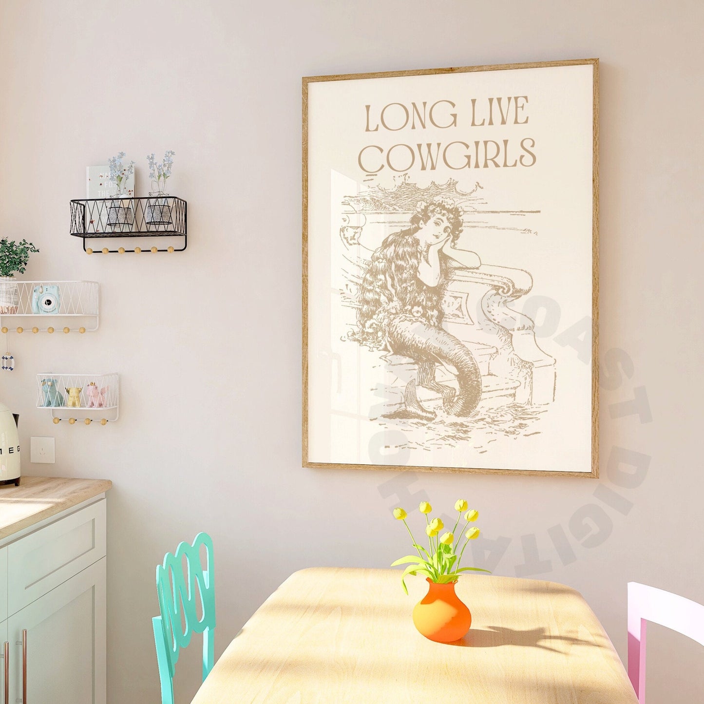 Beige Mermaid Cowgirl Digital Prints