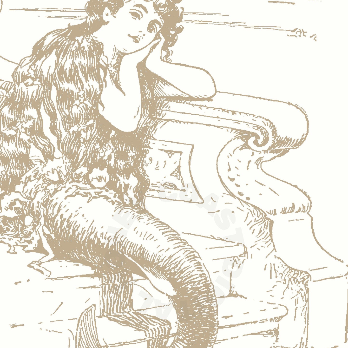 Beige Mermaid Cowgirl Digital Prints