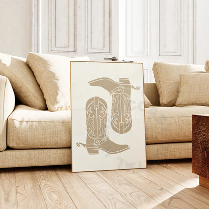 Beige Cowboy Boots Digital Prints