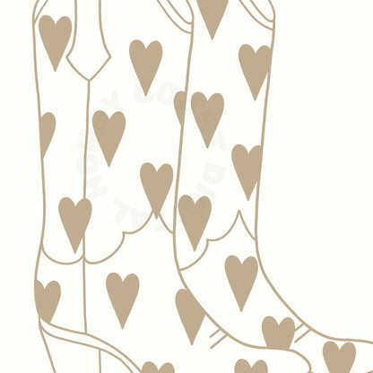 Beige Cowboy Boots Digital Prints