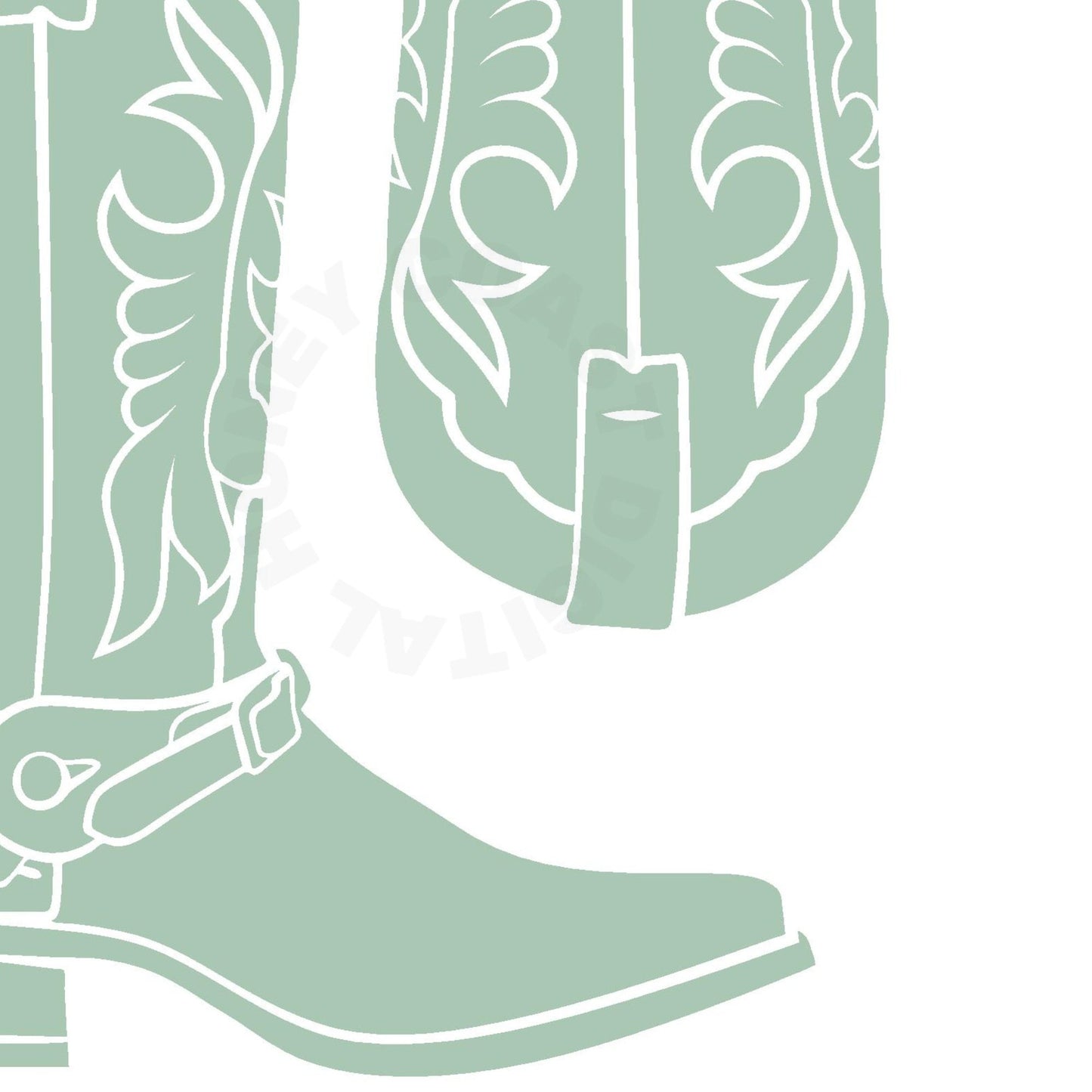 Sage Green Cowboy Boots Digital Prints