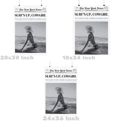 Monotone Surfs Up Cowgirl Newspaper Poster