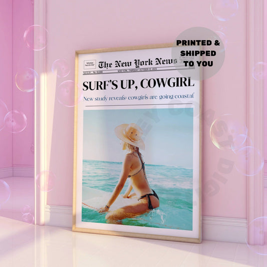 Surfs Up Cowgirl Newspaper Poster