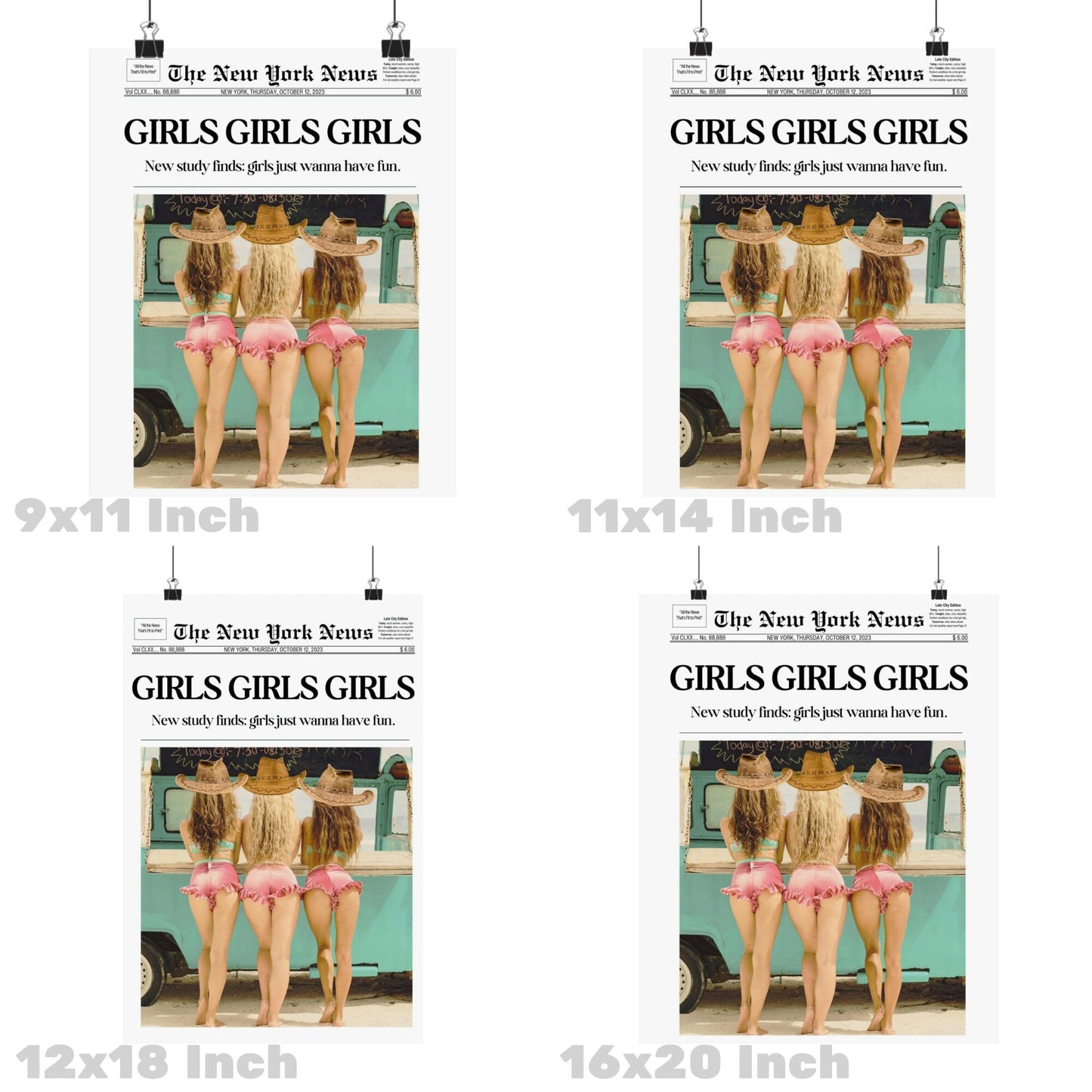 Girls Girls Girls Newspaper Poster