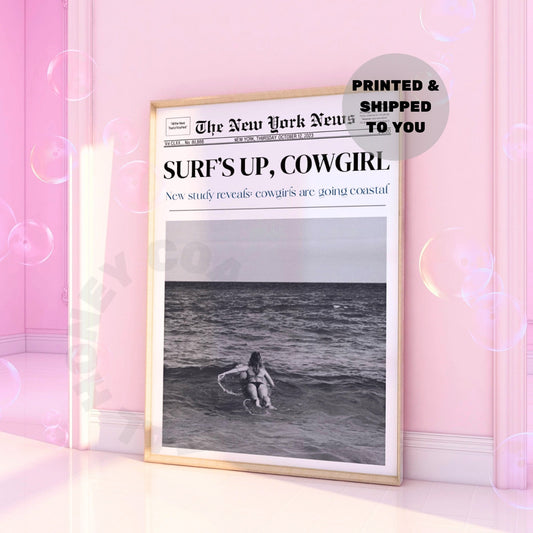 Surfs Up Cowgirl Newspaper Poster