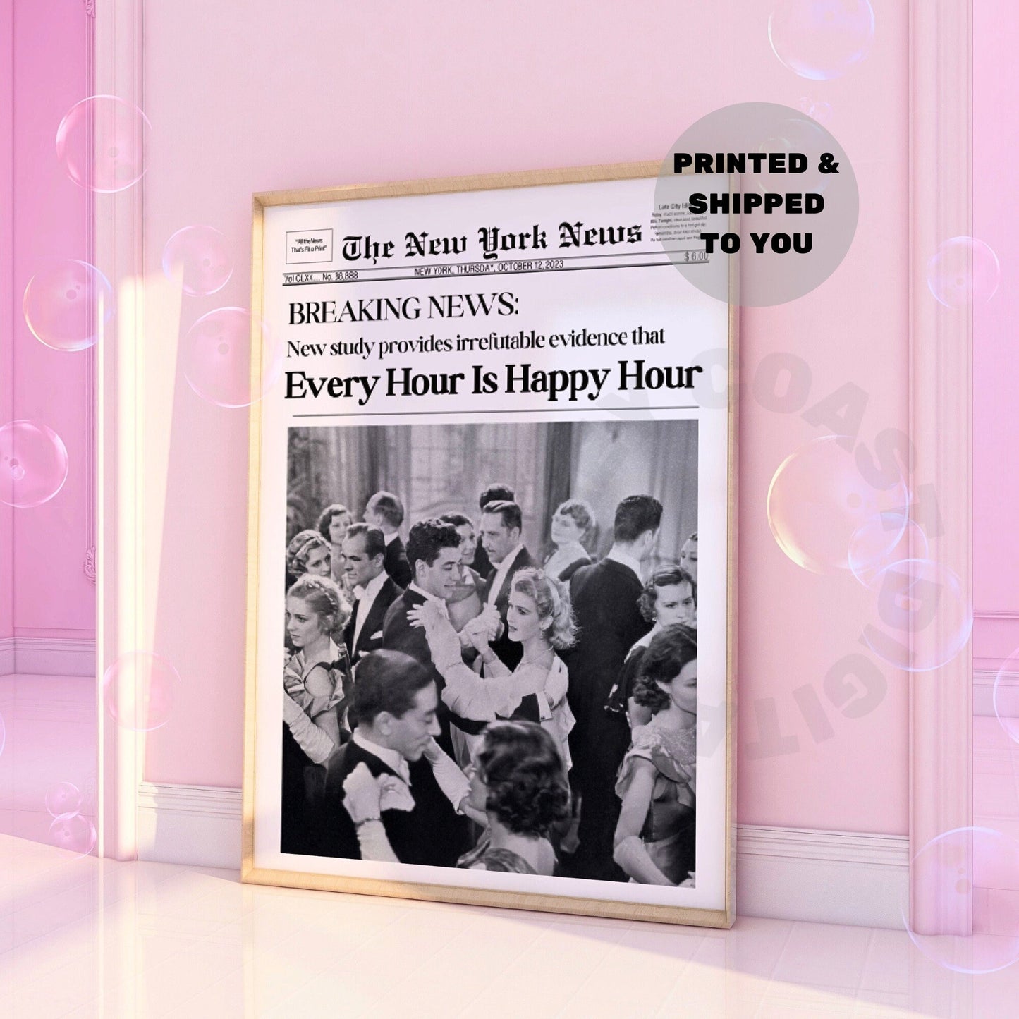 Every Hour Is Happy Hour Newspaper Poster