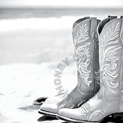 Monotone Cowboy Boots Newspapers Poster