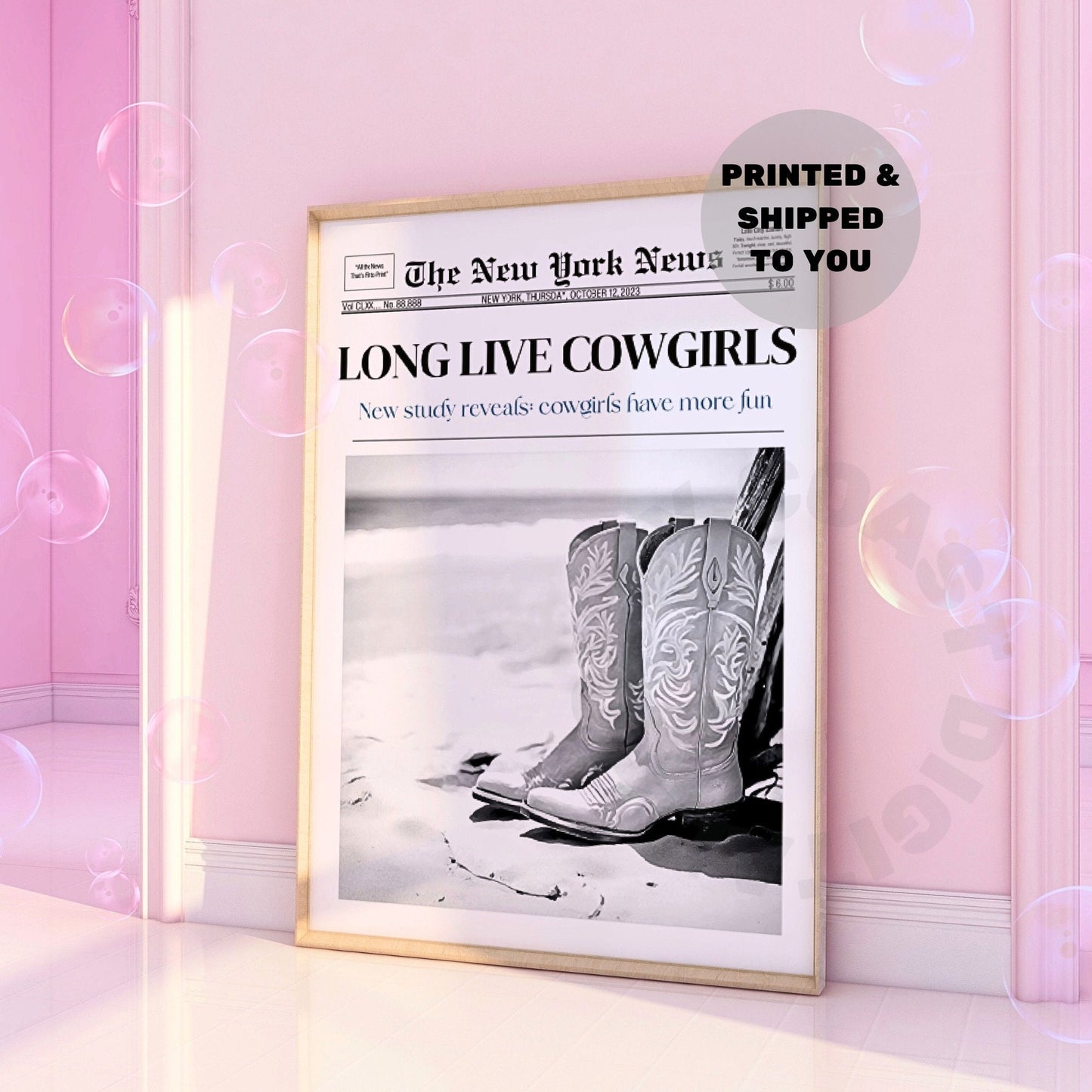 Monotone Cowboy Boots Newspapers Poster