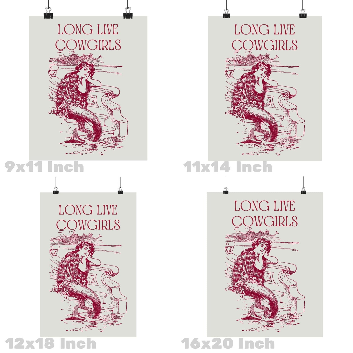 Red Mermaid Cowgirl Poster