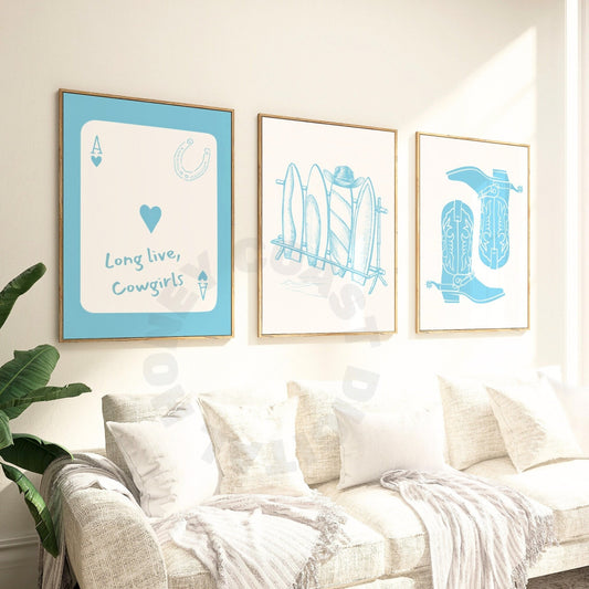 Surf Blue Coastal Cowgirl Digital Prints, Set of 3