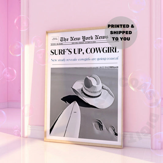 Surfs Up Cowgirl Newspaper Poster