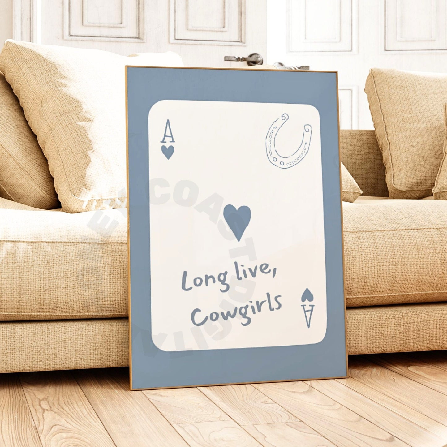 Coastal Blue Cowgirl Playing Card Poster