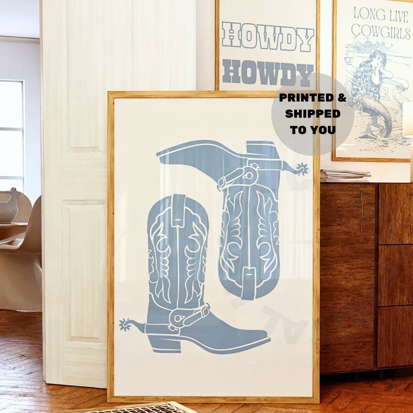 Coastal Blue Cowboy Boots Poster