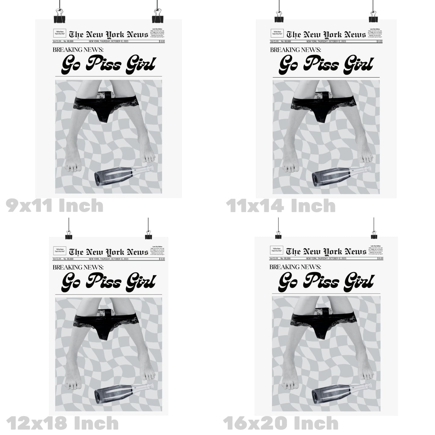 Monotone Go Piss Girl Newspaper Poster