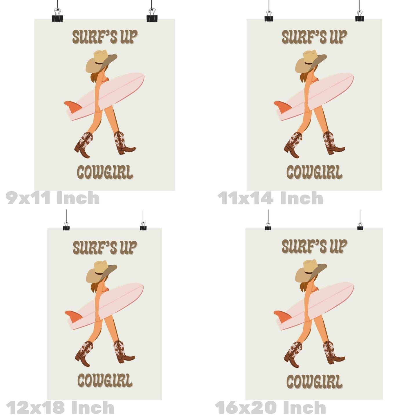 Surfs Up Cowgirl Surfer Girl Poster