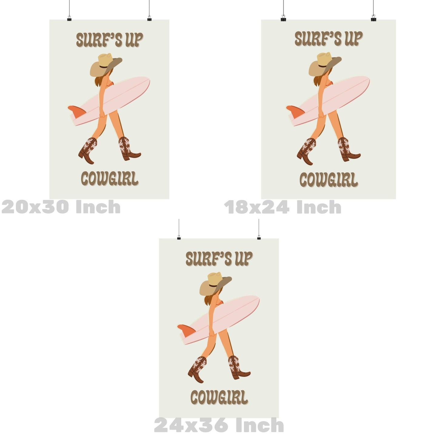 Surfs Up Cowgirl Surfer Girl Poster